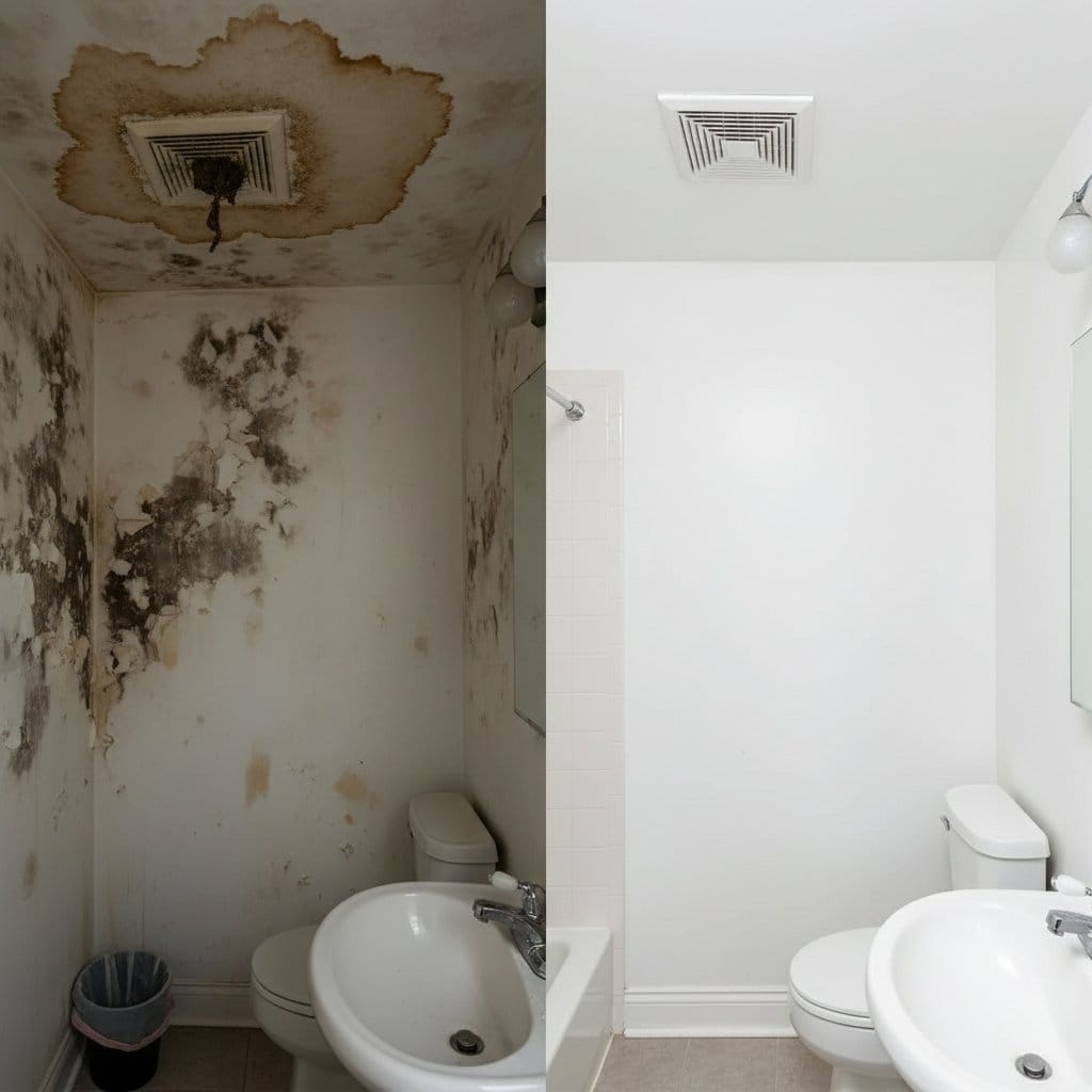 Before and after mold inspection & moisture assessment in Woodcliff Lake split-level home bathroom