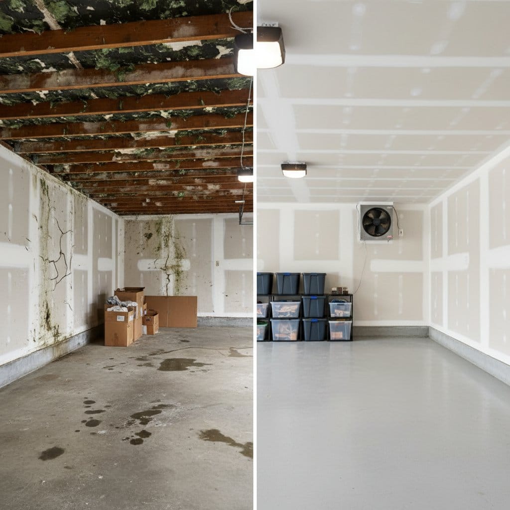 Mold Removal & Remediation before and after in garage, Woodcliff Lake NJ