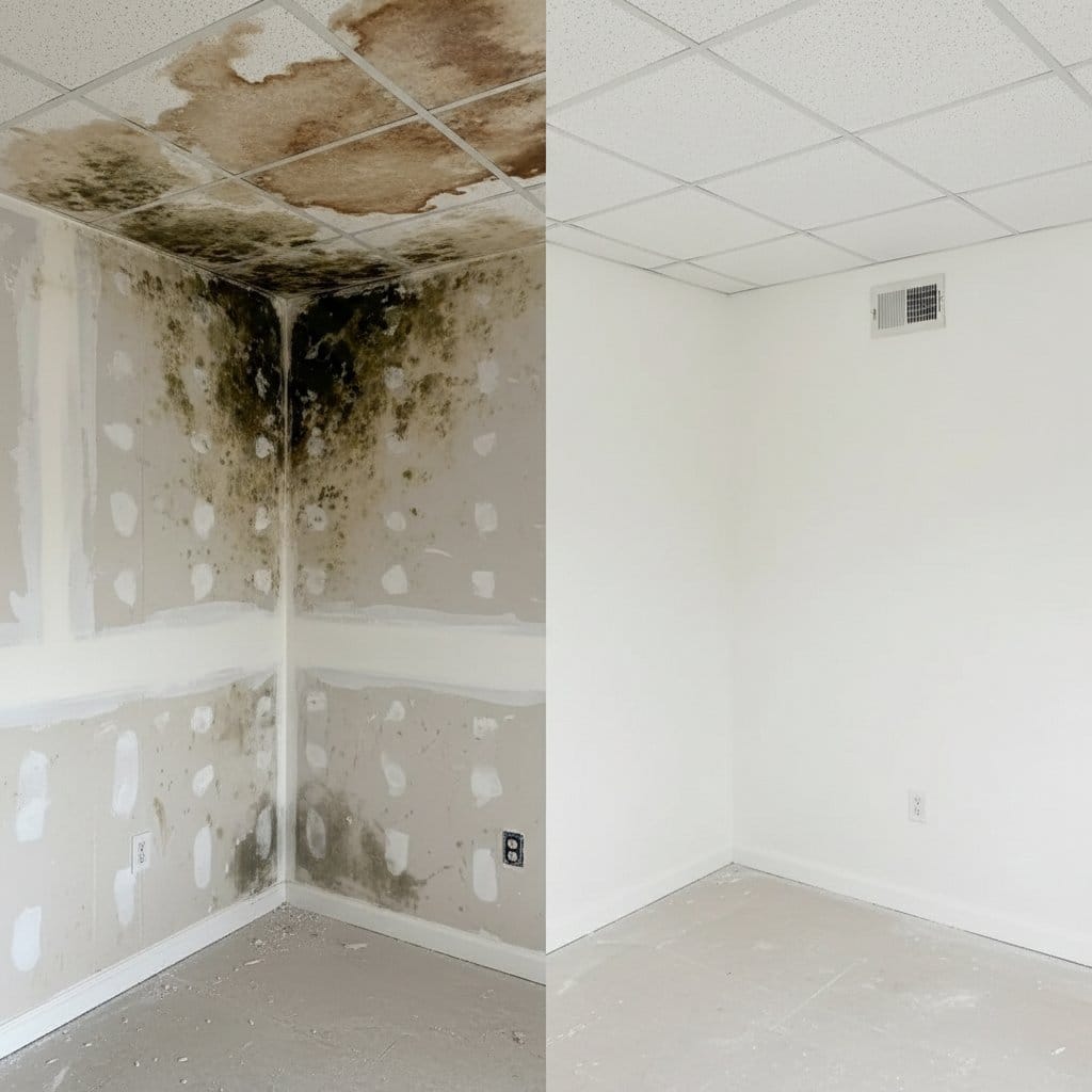 Woodcliff Lake Mold Removal bedroom restoration before and after in Woodcliff Lake